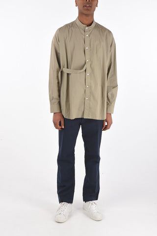 mandarin collar shirt with strap detail