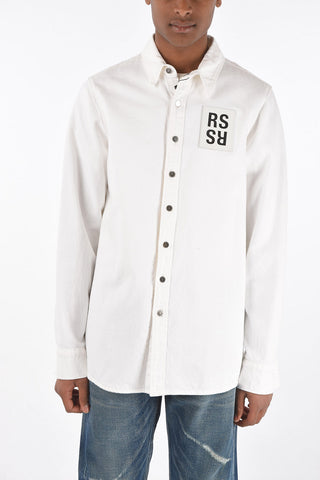 denim slim fit overshirt with silver buttons