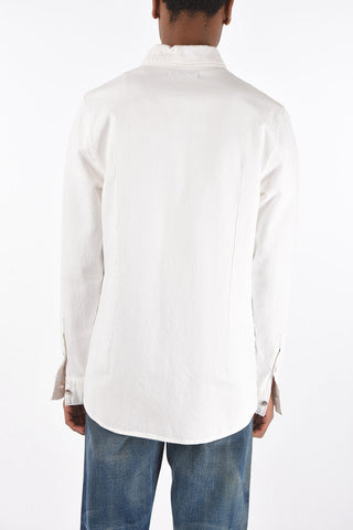 denim slim fit overshirt with silver buttons