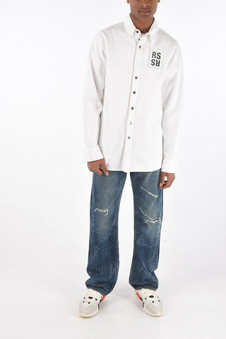 denim slim fit overshirt with silver buttons