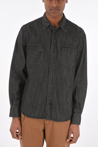 denim spread collar LENOX shirt with snap buttons