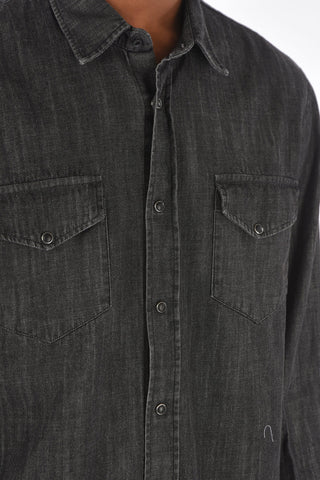 denim spread collar LENOX shirt with snap buttons
