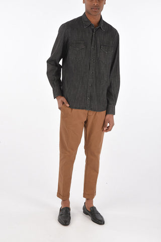 denim spread collar LENOX shirt with snap buttons