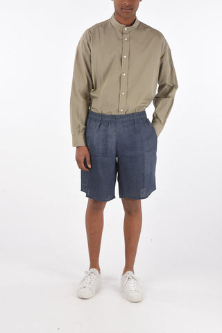 drawstring waist flax 2 pockets shorts