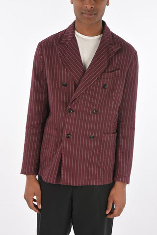 pinstriped side vents peak lapel double-breasted blazer