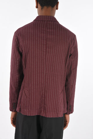 pinstriped side vents peak lapel double-breasted blazer