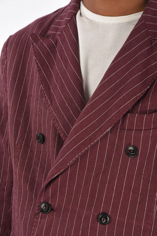pinstriped side vents peak lapel double-breasted blazer