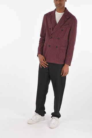 pinstriped side vents peak lapel double-breasted blazer