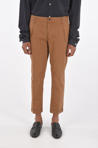 stretch cotton single pleat trousers