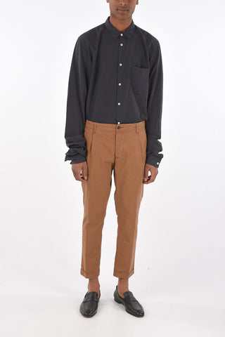 stretch cotton single pleat trousers