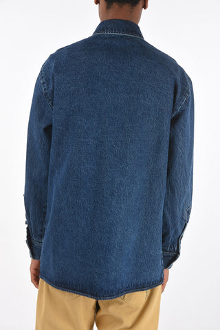 denim straight fit overshirt with silver buttons