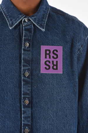 denim straight fit overshirt with silver buttons