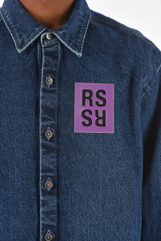 denim straight fit overshirt with silver buttons