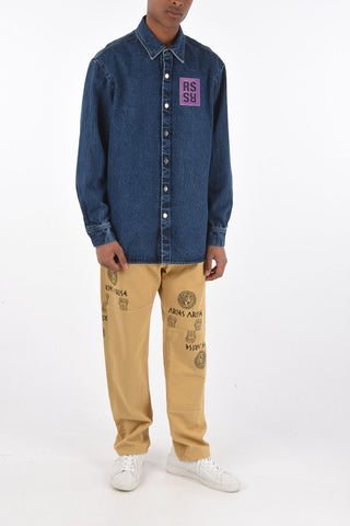 denim straight fit overshirt with silver buttons