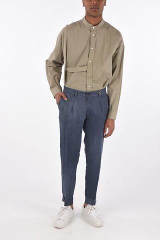 flax cuffed hem single pleat pants
