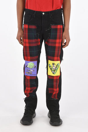KIDILL JAMIE REID 17cm regular tapered jeans with check patchs