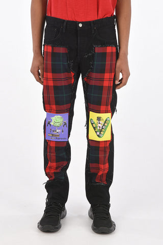 KIDILL JAMIE REID 17cm regular tapered jeans with check patchs