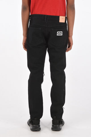 KIDILL JAMIE REID 17cm regular tapered jeans with check patchs