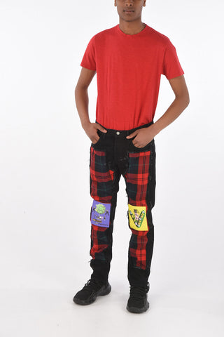 KIDILL JAMIE REID 17cm regular tapered jeans with check patchs