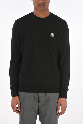 Crew Neck Metal Tag Wool Sweater