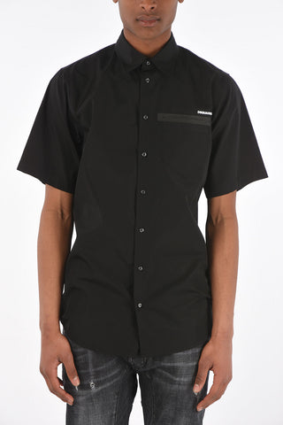 popeline spread collar shirt with breast pocket