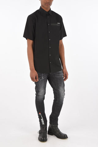 popeline spread collar shirt with breast pocket