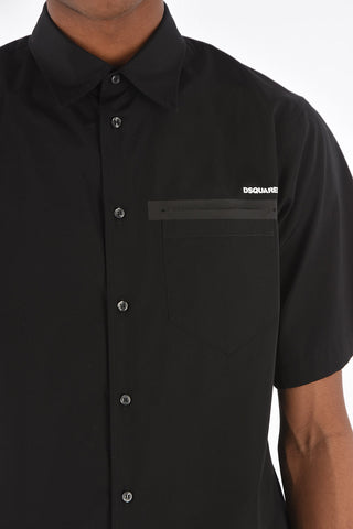 popeline spread collar shirt with breast pocket