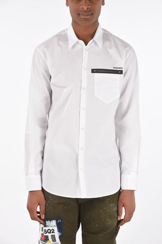 camicia in popeline collo italiano con taschino