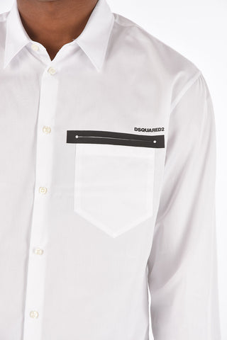 camicia in popeline collo italiano con taschino