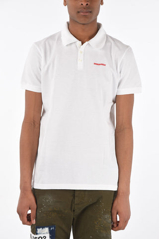 pique' 3 buttons Polo shirt with side print logo