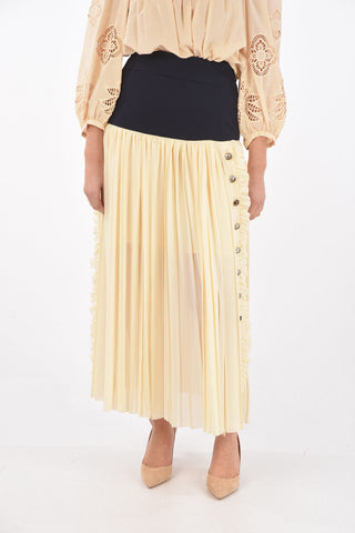 Wool Blend Detail Pleated Long Skirt