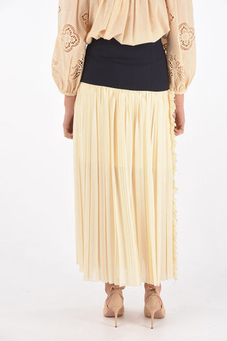 Wool Blend Detail Pleated Long Skirt