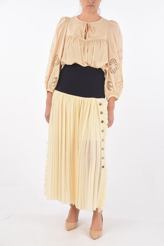 Wool Blend Detail Pleated Long Skirt