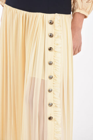 Wool Blend Detail Pleated Long Skirt