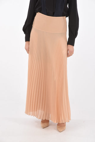 Pleated Silk Blend Long Skirt