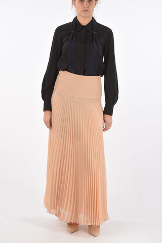 Pleated Silk Blend Long Skirt