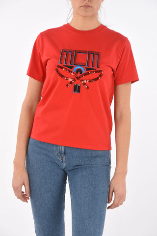 Crew Neck Embroidered T-Shirt with Paillettes