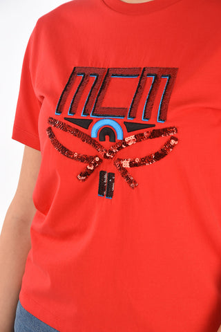 Crew Neck Embroidered T-Shirt with Paillettes