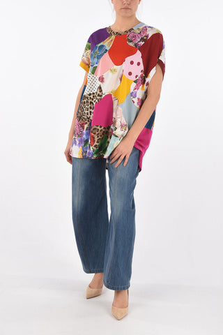 Oversized Patchwork Drop Shoulder T-Shirt