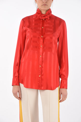Tie Neck Silk Tuxedo Shirt