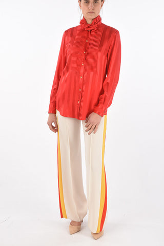 Tie Neck Silk Tuxedo Shirt