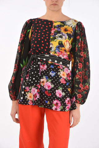 Blusa in Seta Patchwork con Cintura