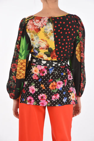 Blusa in Seta Patchwork con Cintura