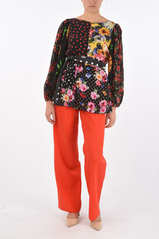 Blusa in Seta Patchwork con Cintura