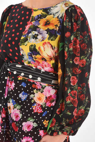 Blusa in Seta Patchwork con Cintura