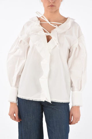 Ruffle Front Cotton Shirt