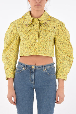 Floral Printed Denim Crop Jacket