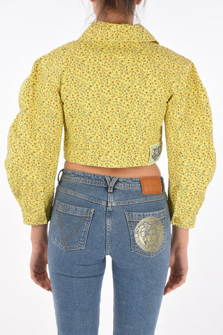 Floral Printed Denim Crop Jacket