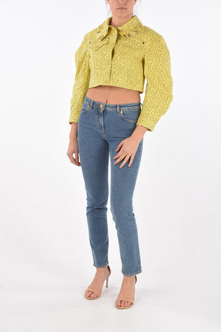 Floral Printed Denim Crop Jacket