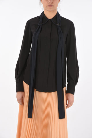 Tie Neck Two Tone Silk Shirt